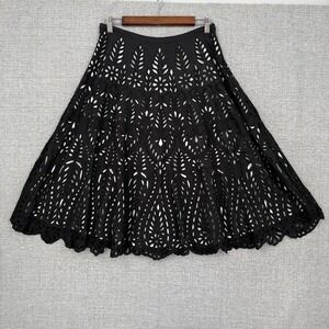 KAS New York Eyelet Skirt A-Line Lined Black Cotton Sz 8P Whimsigoth Fairy‎ Ren
